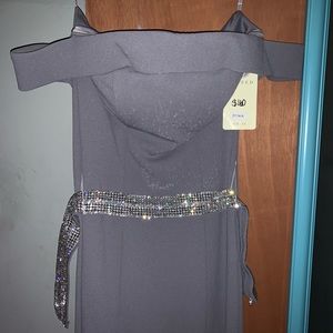 Off the shoulder grey gown